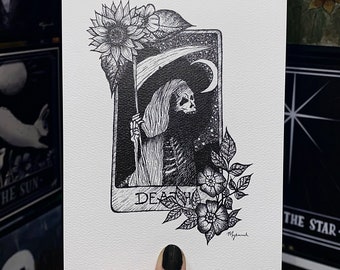 Death Tarot Card Illustration Print | Witchy Artwork | Metaphysical and Oddities | Spooky Wall Decor