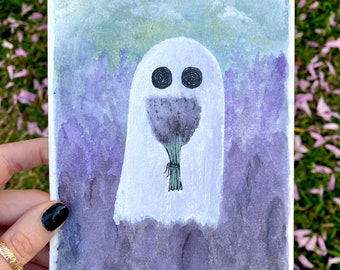 Lavender Ghost Watercolor Art Print | Witchy Spring Ostara Artwork | Spooky Cute Cottagecore Gifts | Lavender Haze