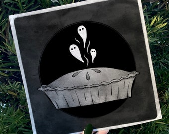 Booberry Ghost Pie Illustration | Creepy Cute Cottagecore | Spooky Halloween Ghost Art | Kitchen Witch