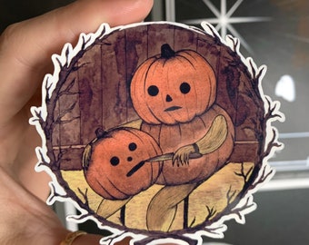 Over the Garden Wall Pumpkin Waterproof Sticker | Pumpkin Carving Pottsfield | Halloween, Fall, Autumn Sticker | Spooky Cottagecore