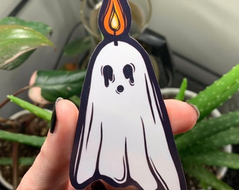 Candle Ghost Waterproof Sticker | Dark Cottagecore Art | Spooky Cute Gothic Decor