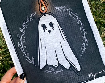 Candle Ghost Art Print | Halloween Gothic Artwork | Spooky Art Cottage Core