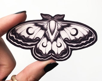 Moon Moth Waterproof Sticker | Dark Cottagecore Art | Spooky Cute Witchy Decor | Gothic Insect Design