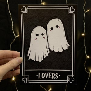 Tarot Card Design The Lovers | Ghost Tarot Deck Occult Print | Pastel Goth Valentines Day Art | Valloween