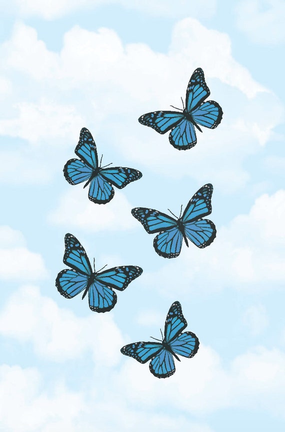 Blue Butterfly Emoji Cloud Print - Etsy Ireland