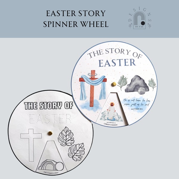 Easter Story for Kids, Easter Craft & Coloring Spinner Wheel Holy Week for Kids Homeschool Sunday School Religious Easter Lesson Printable