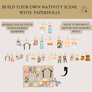 Jeu imprimable Nativité poupées en papier Histoire de la naissance de Jésus Histoire biblique esthétique pour les tout-petits Christian École à la maison Montessori