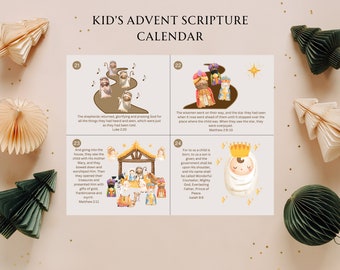 Kid’s Advent Scripture Calendar l Christmas Bible Verses Cards l Nativity Scenes With Scripture Countdown l Christmas Bible Story