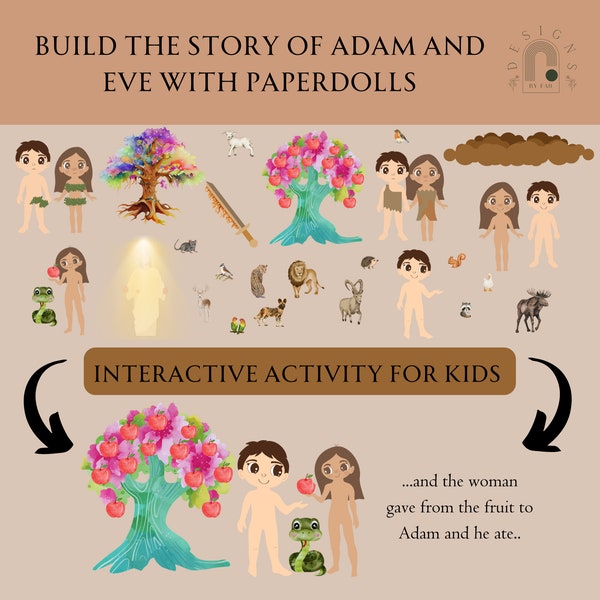 Paper Doll Set of Adam and Eve Printable Game Lesson Complete Bible Story for Children Crafts Christian Sunday School Homeschool Montessori