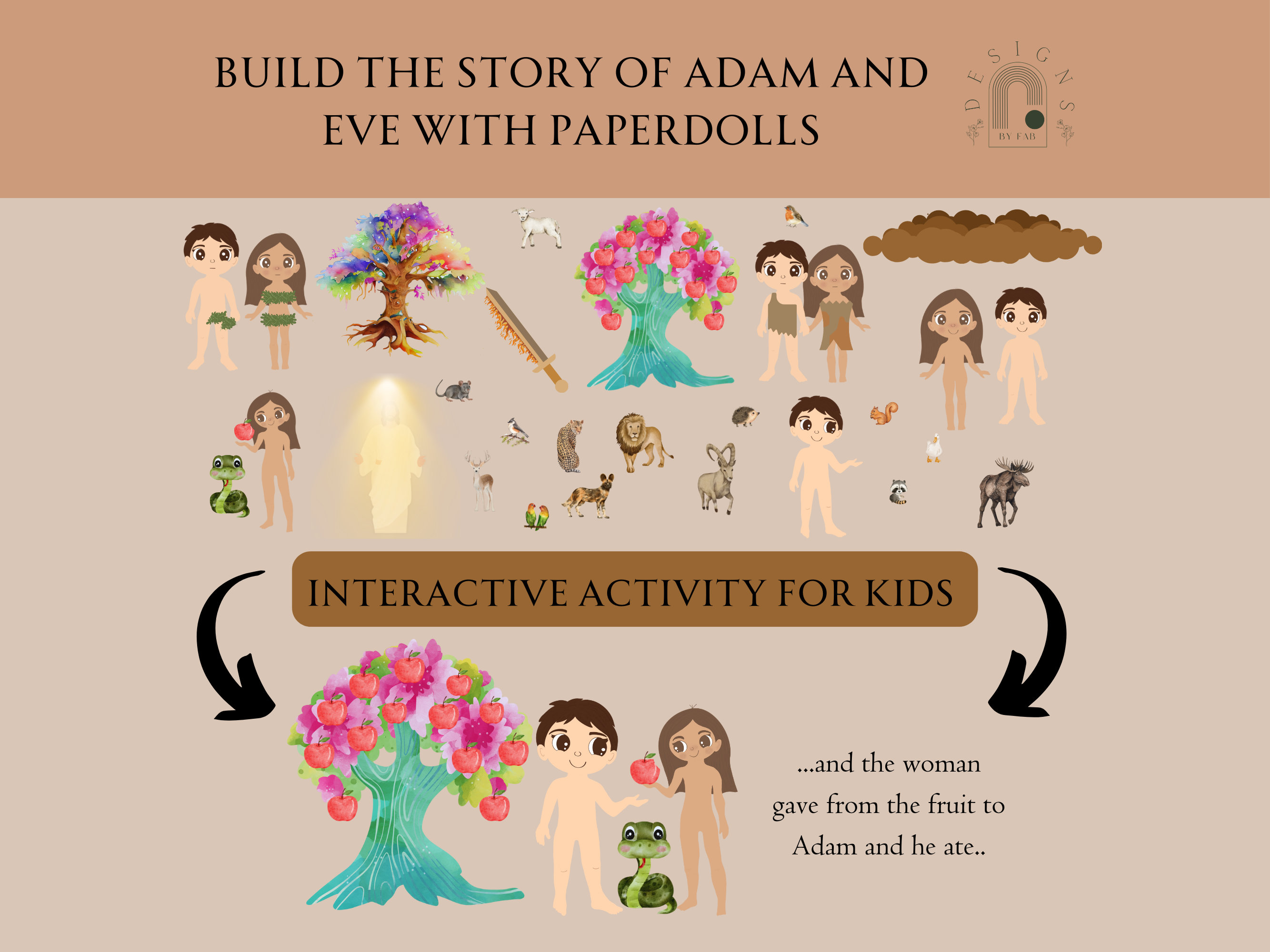 Paper Doll Set of Adam and Eve Printable Game Lesson Complete Bible ...