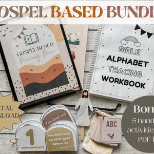 Evangelium basierend Bündel Digitaler Download Morgen Menü ABC Bibel Karten 10 Gebote Broschüre Alphabet Arbeitsbuch Biblisch Homeschool Kindergarten