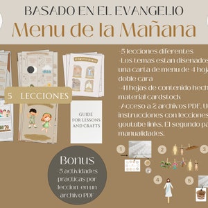 Menu de la Mañana Basado en el Evangelio para Niños, Morning Menu in Spanish,Homeschool Christian Unit for prek & kindergarten Lecciones Bíblicas