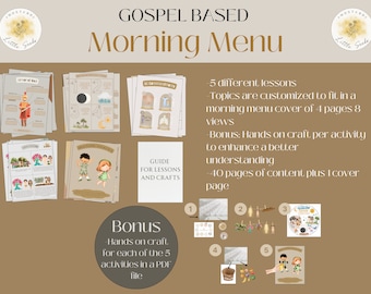 Morning Menu Gospel Based for kids Homeschool Christian Planner Unit for prek & kindergarten Bible Lessons, Scripture Fun Craft Activities