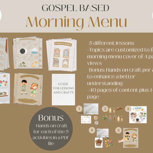 Morning Menu Gospel Based for kids Homeschool Christian Planner Unit for prek & kindergarten Bible Lessons, Scripture Fun Craft Activities