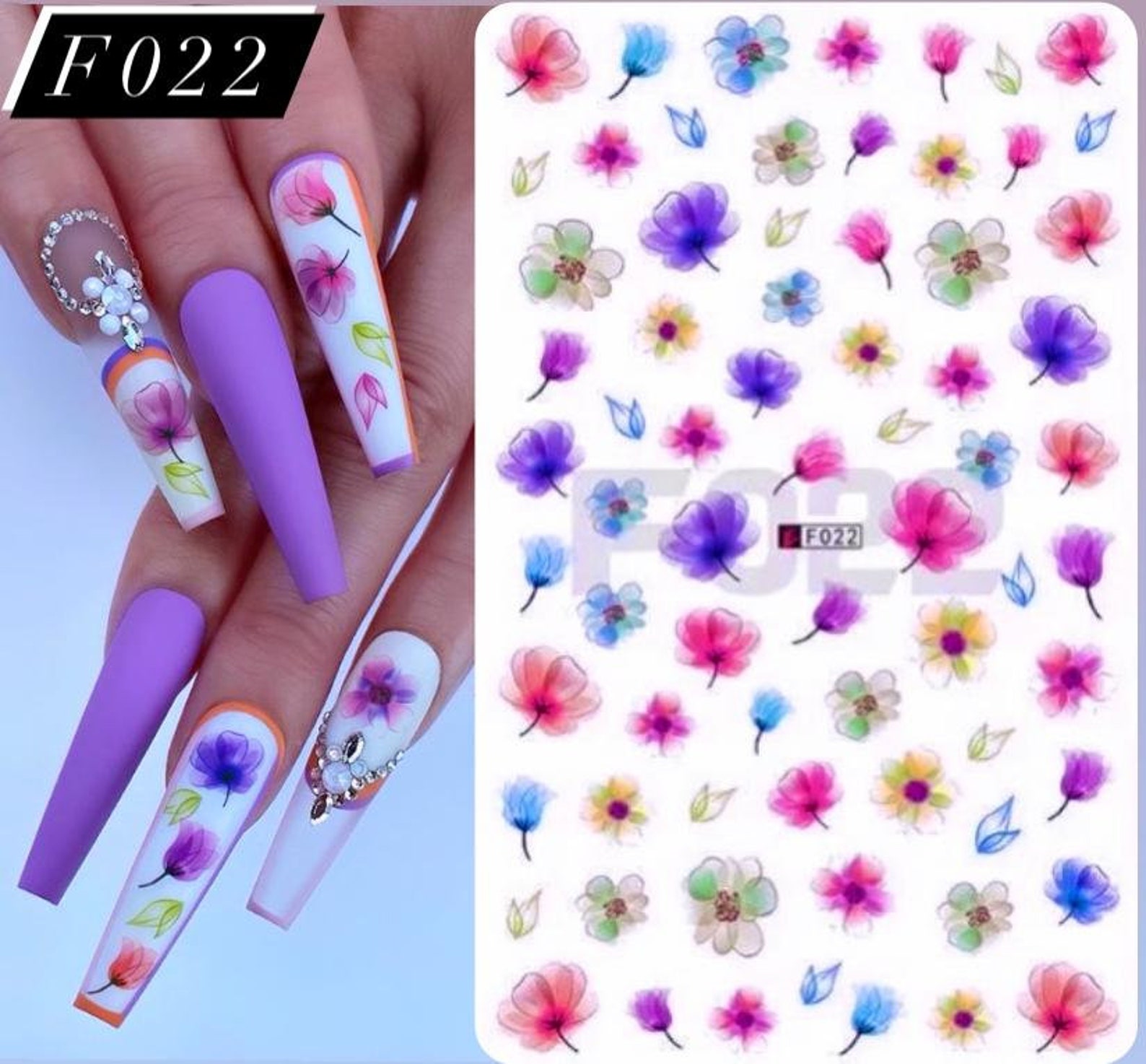 Flower Nail Decals Flower Nail Stickers Colorful Nail Etsy