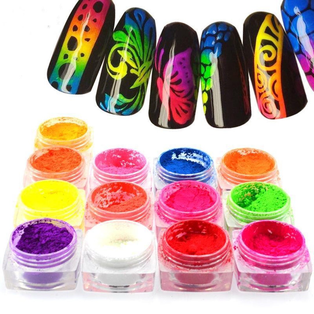 12 Colors Set Neon Pigment Powder Nails Glitter and Prestige - Etsy