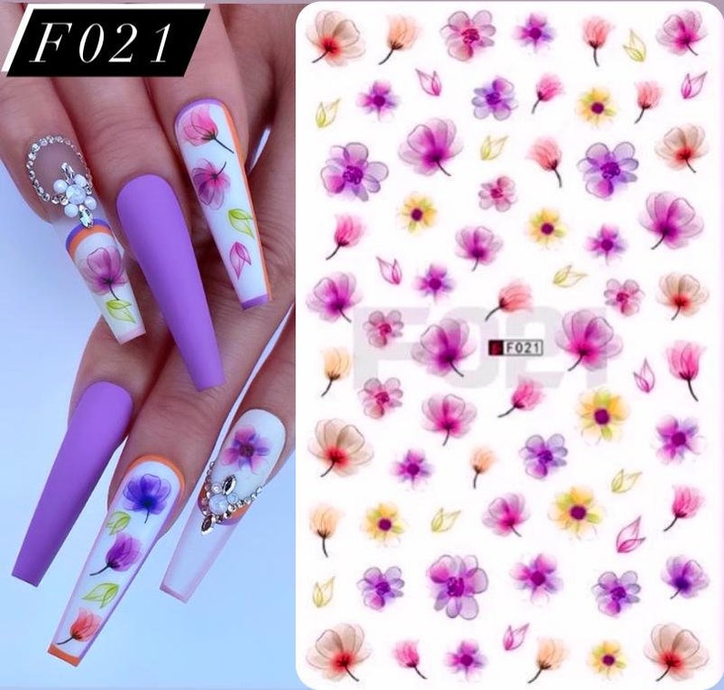 Flower Nail Decals Flower Nail Stickers Colorful Nail Etsy