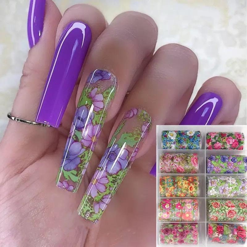 flower foil nail designs