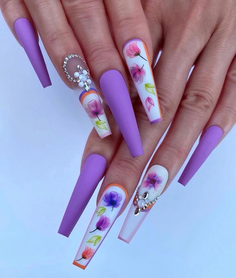 Flower Nail Decals Flower Nail Stickers Colorful Nail Etsy