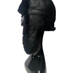 Unisex Black Sheepskin Trapper Hat: Natural Fur Winter Hat (XL)