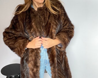 Vintage Brown Mink Fur Coat for Women | Real Lithuanian Mink Fur Overcoat | Elegant Winter Luxury Jacket