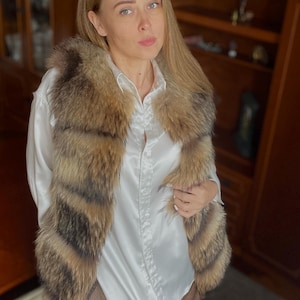 Handmade Raccoon Fur Vest: Suede Leather, Brown Cape