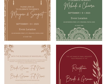 Indian Wedding I Sikh Wedding I Wedding Invitations I Anand Karaj I Mehndi I Choora I Wedding Invitation Template