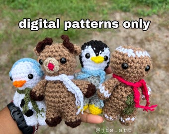DIGITAL PATTERN Christmas Bundle 4-in-1 Crochet PDF | Crochet Snowman, Reindeer, Penguin, Gingerbread