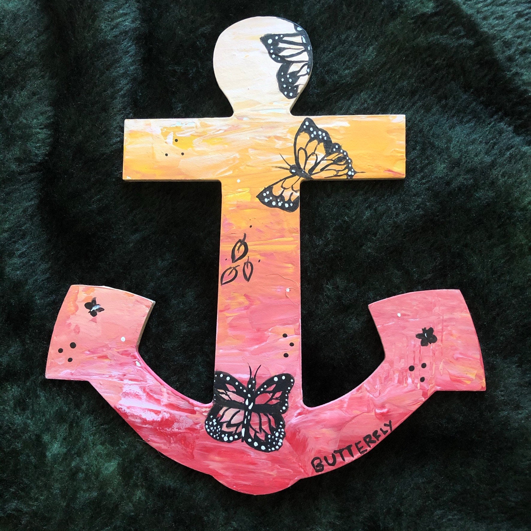 Ancla de madera pintada a mano naranja/rojo / Decoración de | Etsy