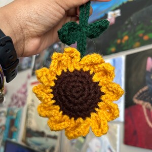 Crochet Sunflower Charm, Crochet Bag Charm, Crochet Hanging Car Accessory, Sunflower Car Decor, Rear View Mirror Charm ,Gifts for Women