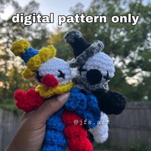 DIGITAL PATTERN Curly Clown | Two hat options | Funky Circus Clown Plush with Swirly Limbs | Amigurumi lanky plush | Crochet jester doll