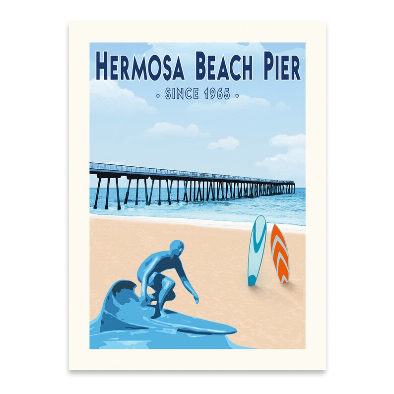 Hermosa Beach Pier Art Print – California Travel Poster - Etsy