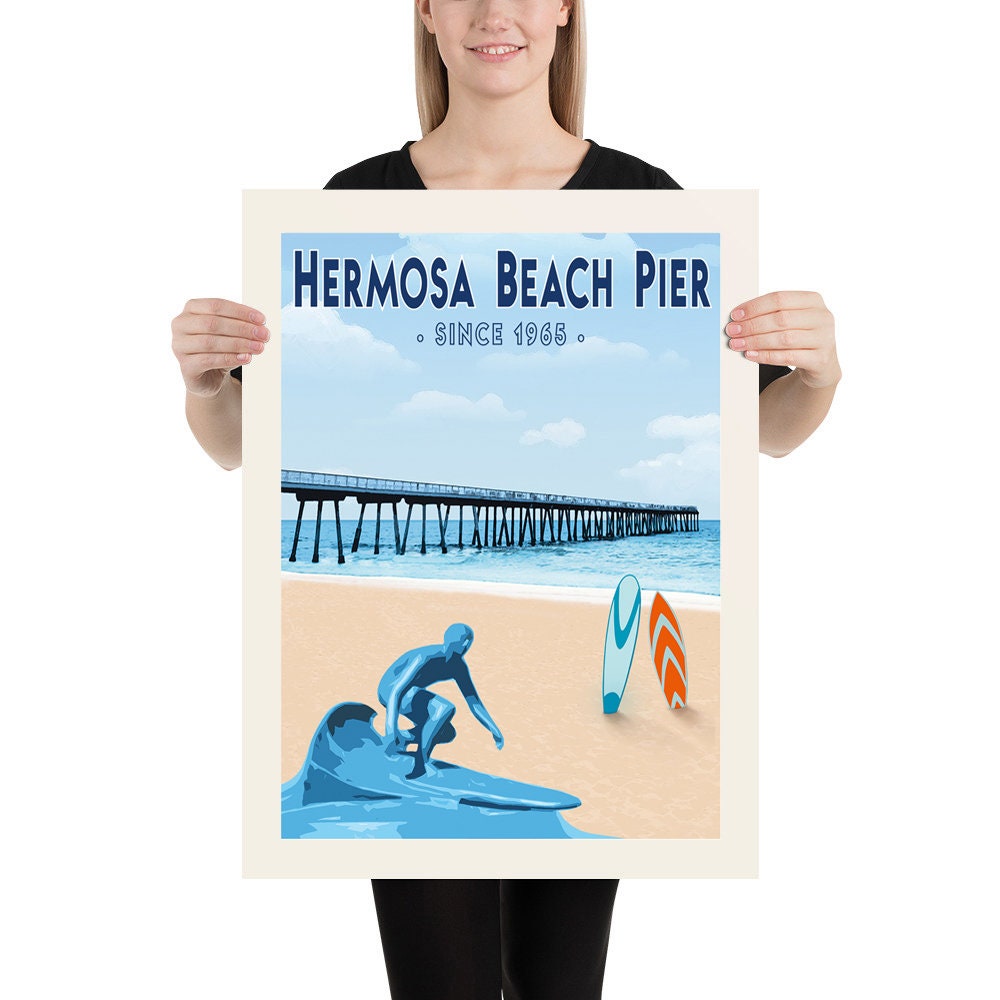 Hermosa Beach Pier Art Poster - Archival Print on Matte Paper ...