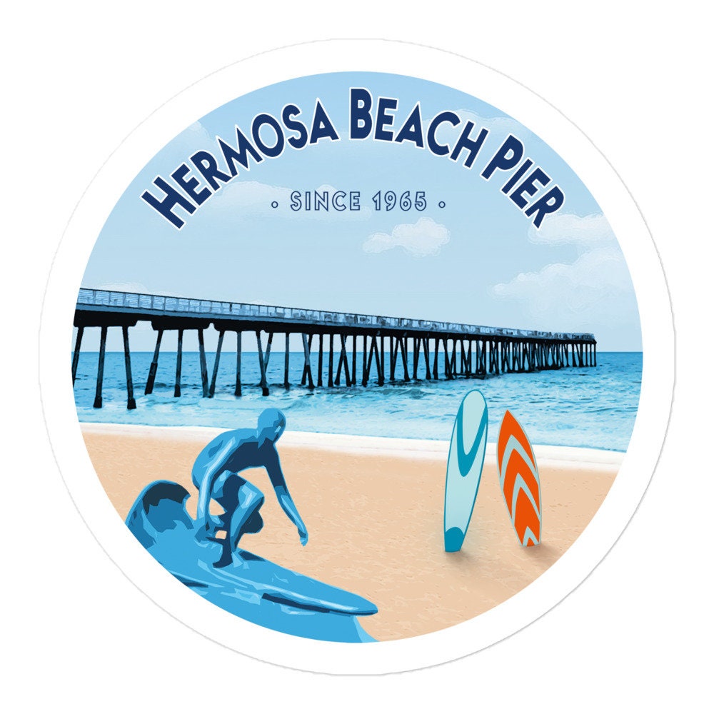 Hermosa Beach Pier Sticker Pier Artwork Round Vinyl - Etsy