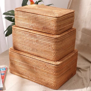 Rustic Woven Rattan Basket with Lid, Storage Basket, Customize Basket