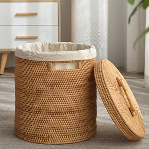 Large Woven Laundry Basket with Lid, Rattan Laundry Box for Home Storage, Storage Bin