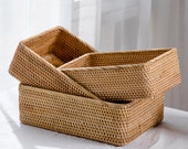 Rustic Woven Rattan Basket, Serving Ottoman Wicker Baskets for Catchall, Fruit Storage Basket