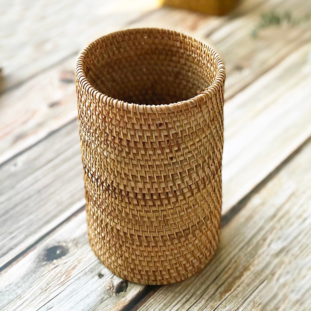 Round Cane Basket Rattan Weave Basket Ottoman Plant Basket Etsy