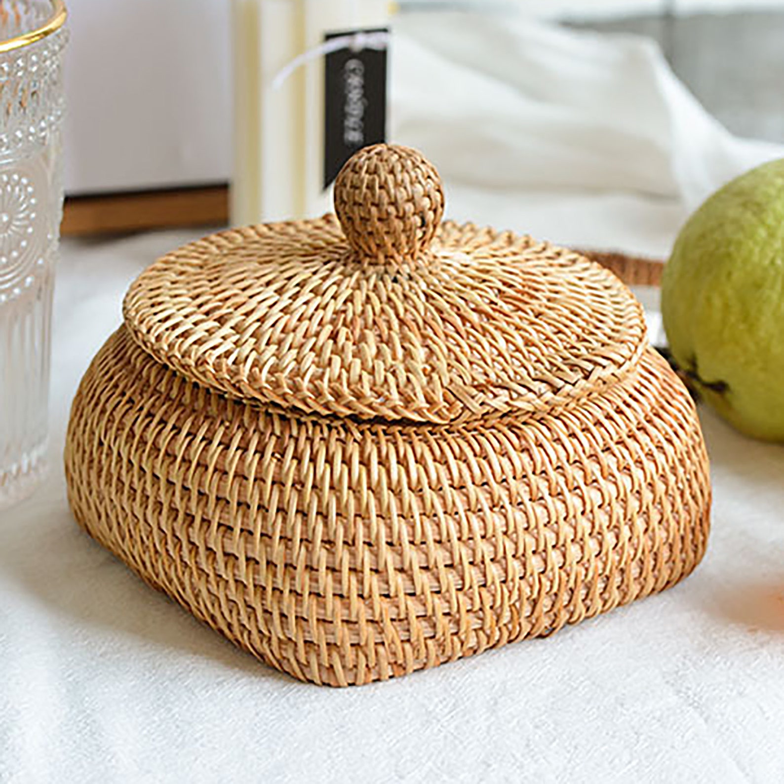 Rustikale süße Rattan Korb mit Deckel für Catchall Lagerung | Etsy
