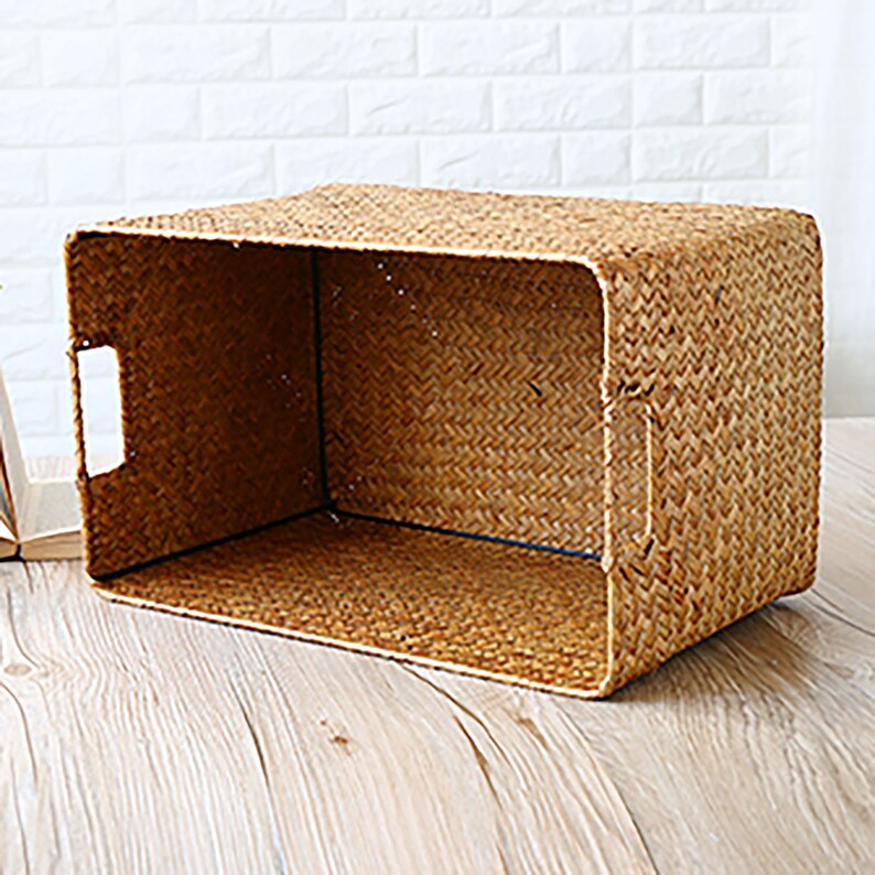 Straw Storage Basket With Handles Seagrass Woven Basket Etsy