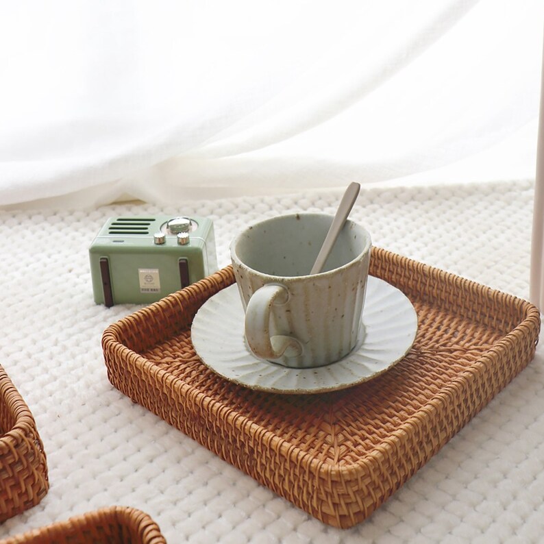 Rustic Ottoman Woven Rattan Tray for Coffee Table Set of Etsy