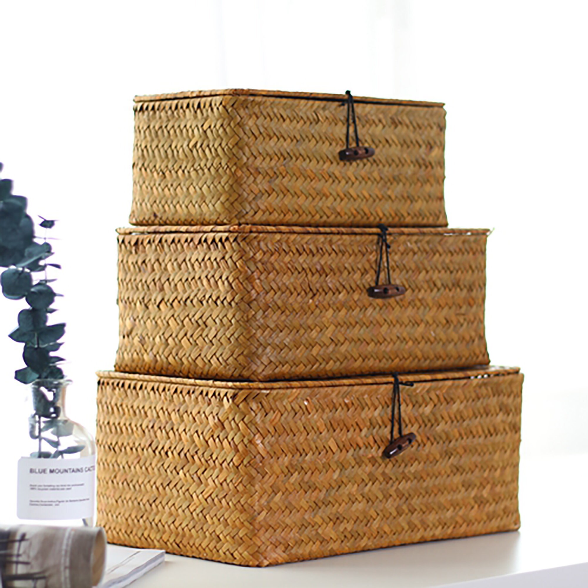 Woven Seagrass Basket with Lid White Wash Basket Easter Etsy