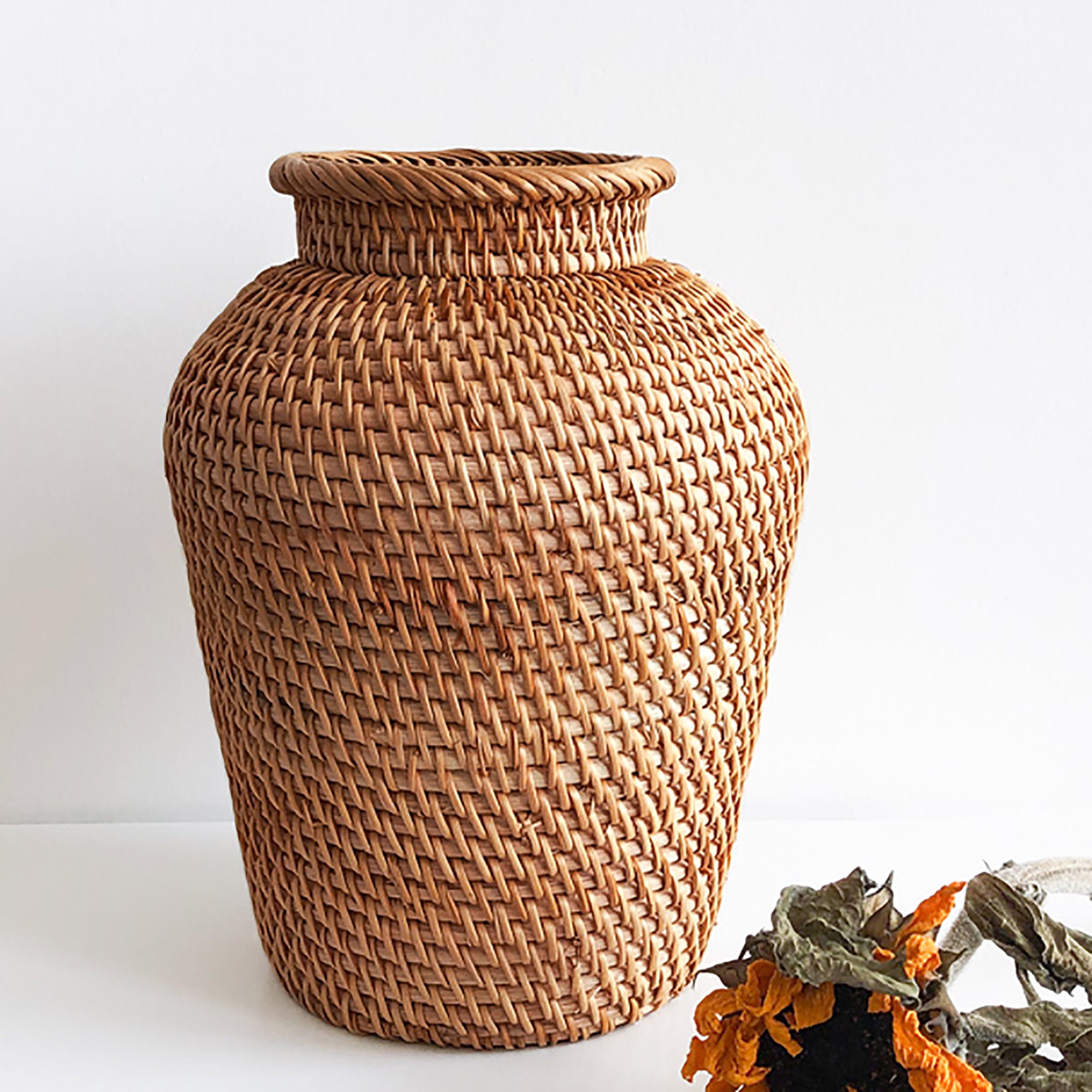 Rustic Rattan Vase for Coffee Table Decoration Small Flower Etsy