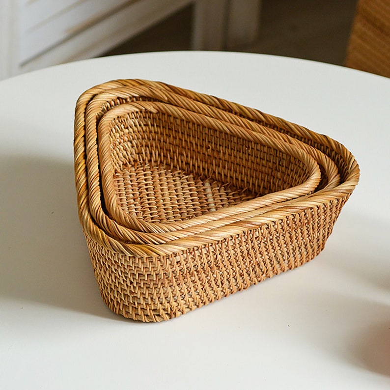 Rustic Triangle Rattan Basket for Tableware Storage Jewelry Etsy