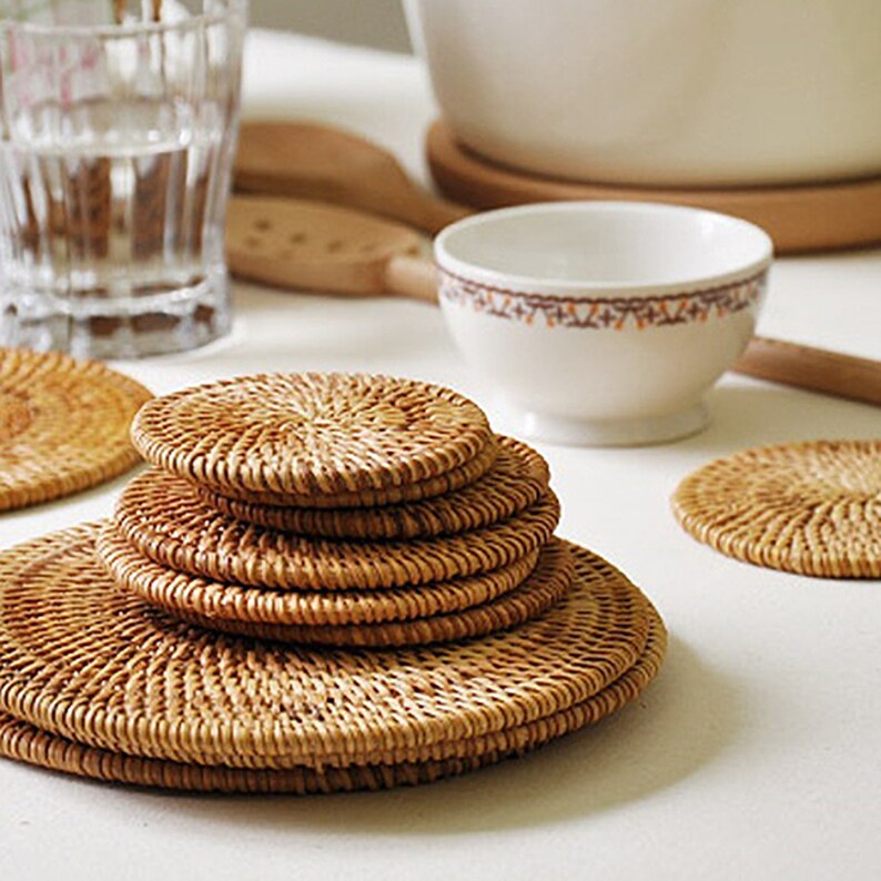 Rattan Drink Coaster Handmade Coaster for Coffee Table Etsy