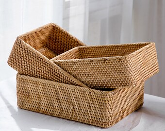 Rustic Rattan Basket, Ottoman Wicker Baskets for Home Office Organization, Office Paper Basket