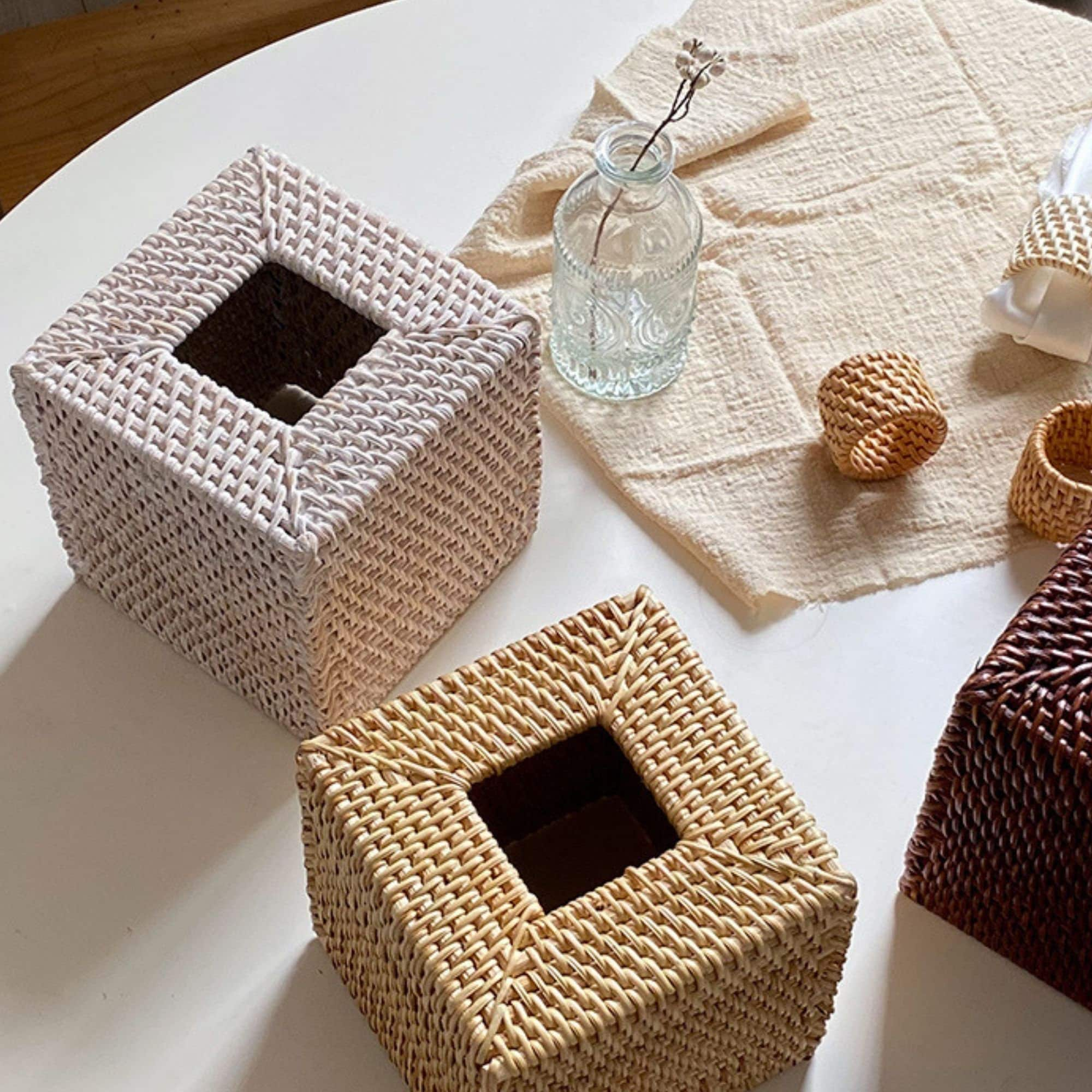 Rattan Square Tissue Box Cover, Woven Tissue Box Cover L 13.5cm X W 13.5cm  X H 13.5cm 