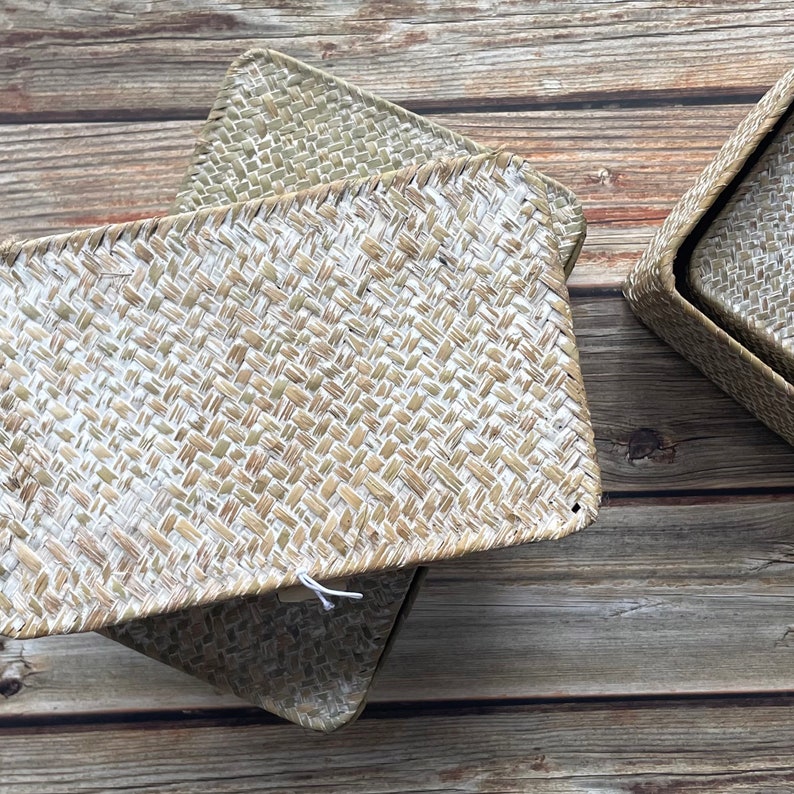 Woven Seagrass Basket With Lid White Wash Basket Easter Etsy