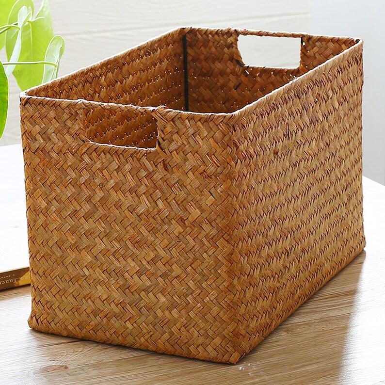 Straw Storage Basket With Handles Seagrass Woven Basket Etsy