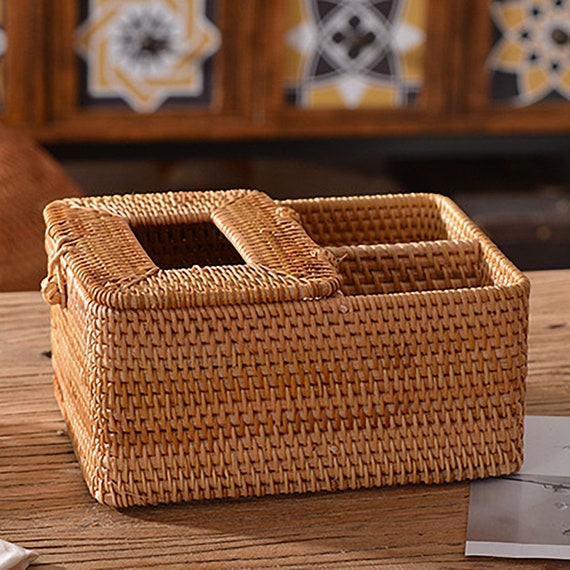 Wicker Basket for Table Top Multifunction Tissue Box Rattan